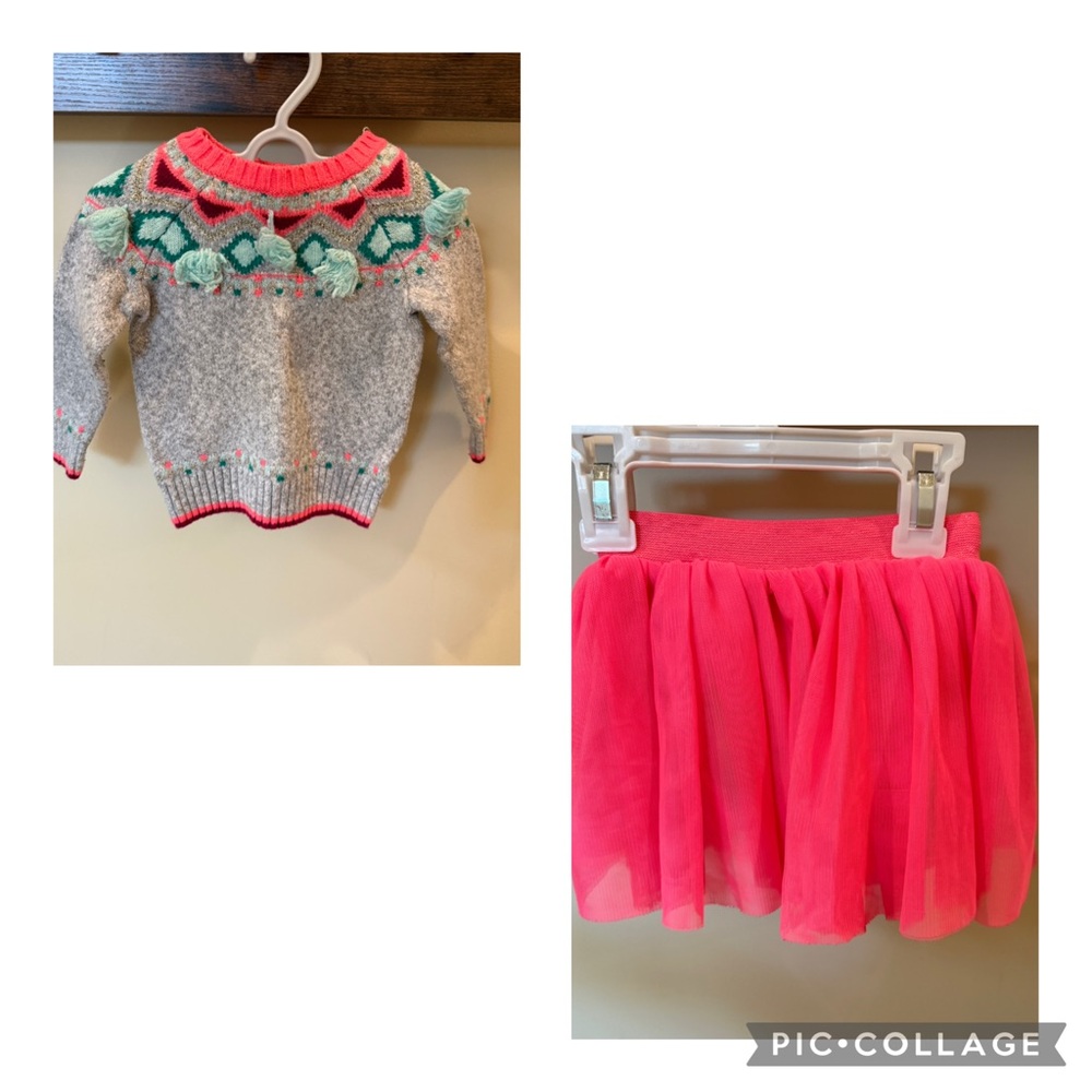 Cat & Jack Toddler Girls Boho Knit Sweater and Tulle Skirt Size 18 Months